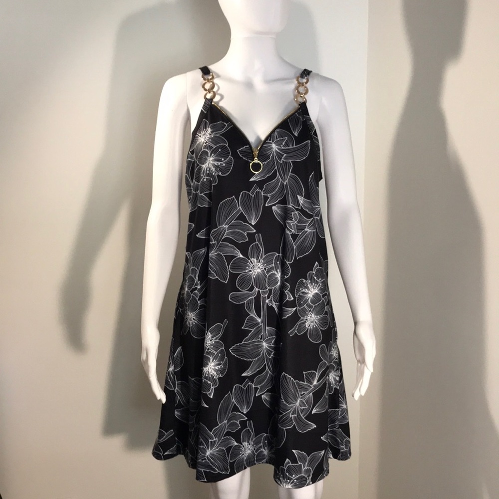 ETCYY, Woman's Size Large  Black with white flowers dress.